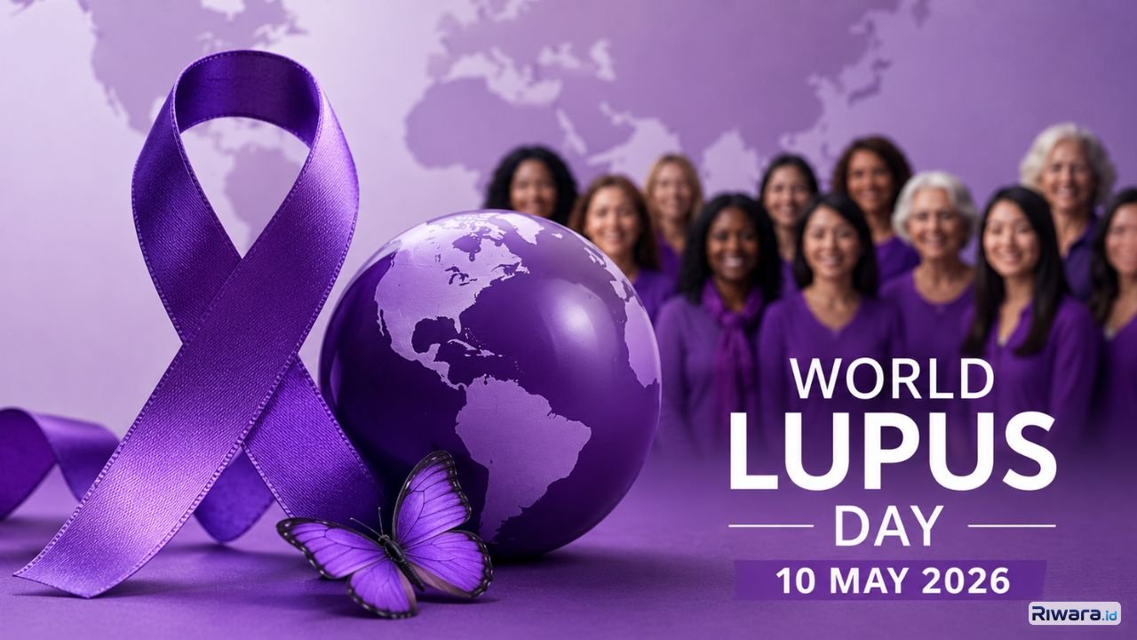 Ilustrasi kampanye Hari Lupus Sedunia 2026 dengan simbol pita ungu sebagai bentuk dukungan bagi penderita lupus di seluruh dunia